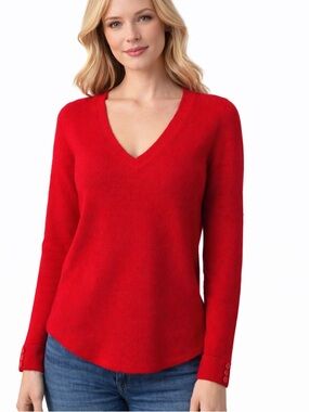 Talbots Red V-Neck Sweater Rayon Cotton Blend size MP